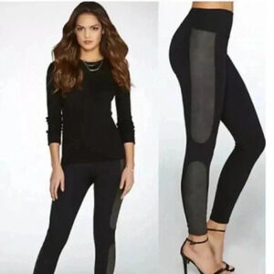 Spanx Women's  Faux Leather Side Panel‎ Ponte Knit Very Black Leggings si…